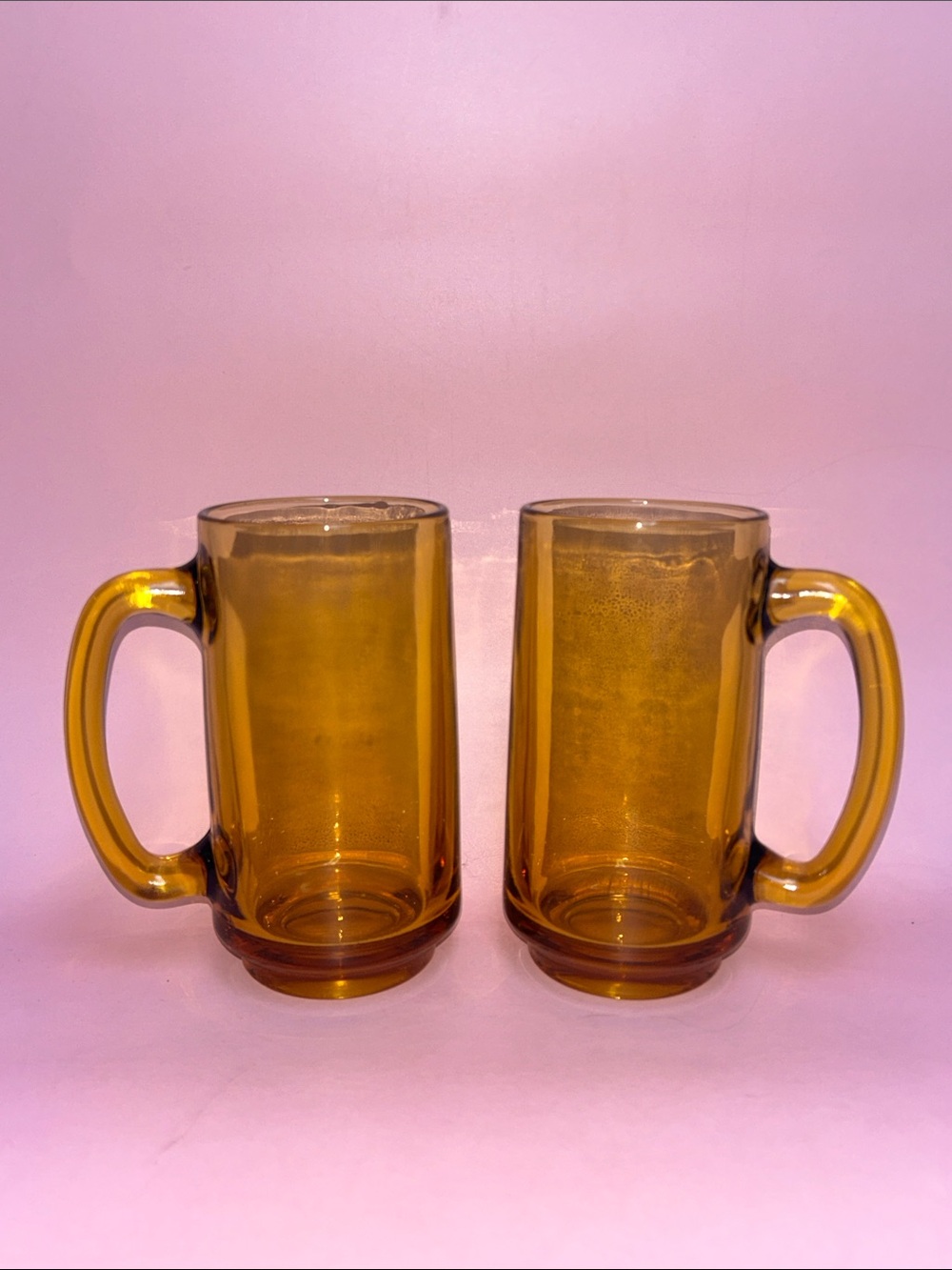 Vintage heavy  Amber Glass Beer Mugs - Set of 2